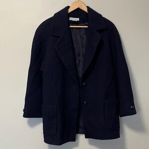 Stephanie Andrews Vintage Made in Ukraine 100% Wool Navy Coat Jacket